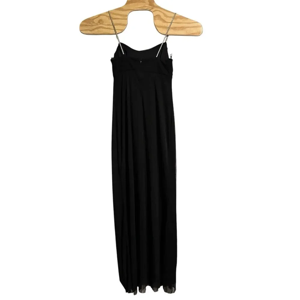 Betsy & Adam by Linda Bernell Dress‎ with Rhinestone Strap Black Gown Size 8
